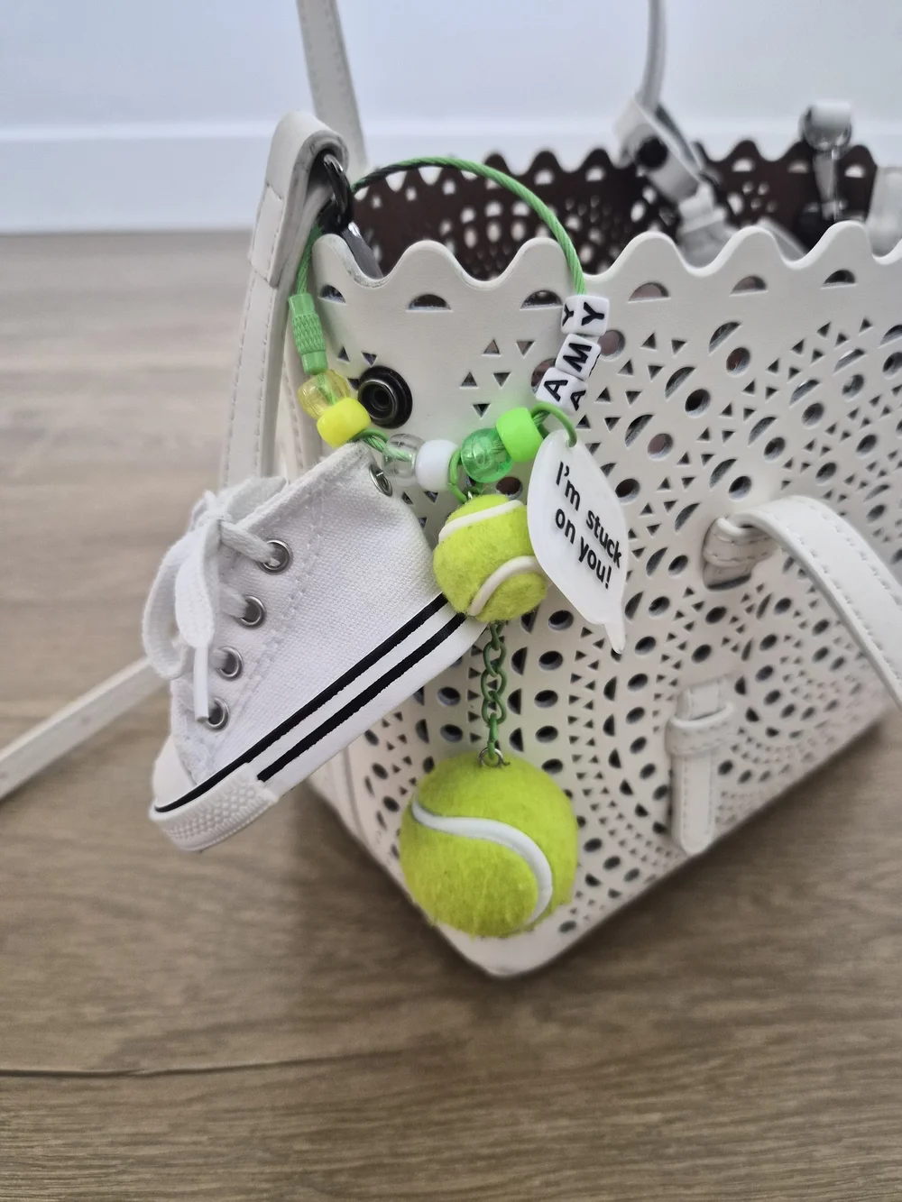 Kids White and Green Tennis Sneaker Keychain Charm